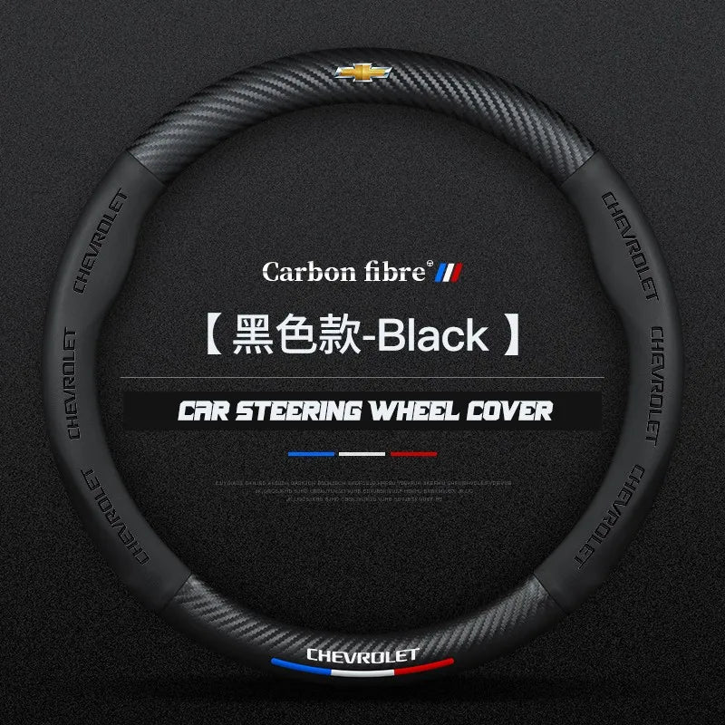 Carbon fiber genuine leather car steering wheel cover for Chevrolet