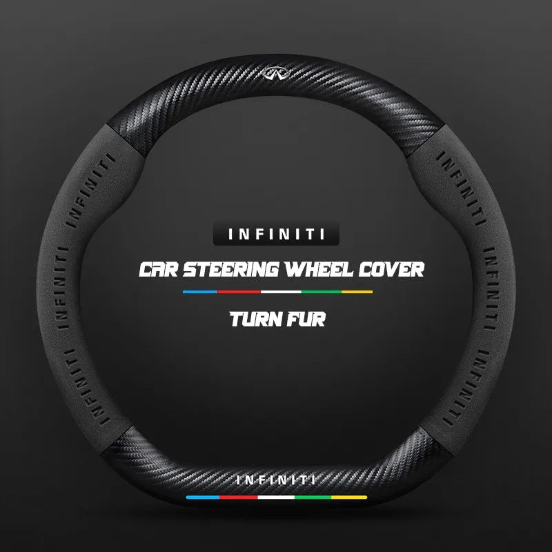 Car steering wheel cover in carbon fiber suede style suitable for Infiniti