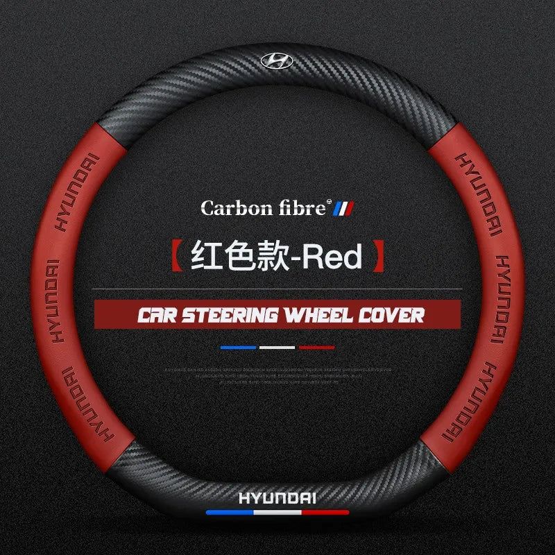 Carbon fiber genuine leather car steering wheel cover for Hyundai
