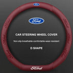3D Embossed Genuine Leather Steering Wheel Cover For Ford