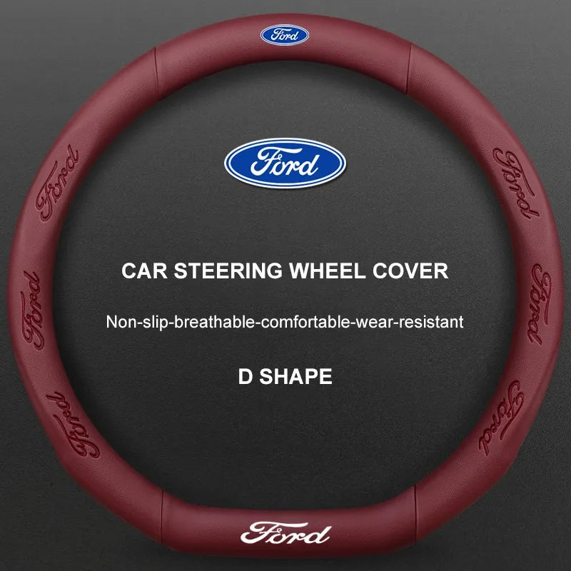 3D Embossed Genuine Leather Steering Wheel Cover For Ford