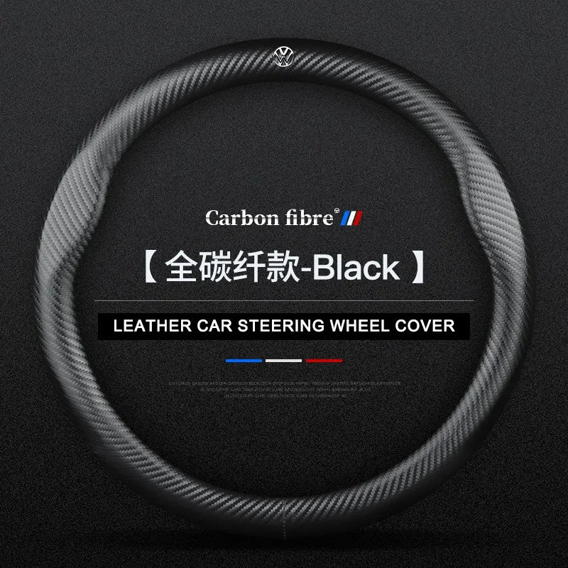 Carbon fiber genuine leather car steering wheel cover for Volkswagen
