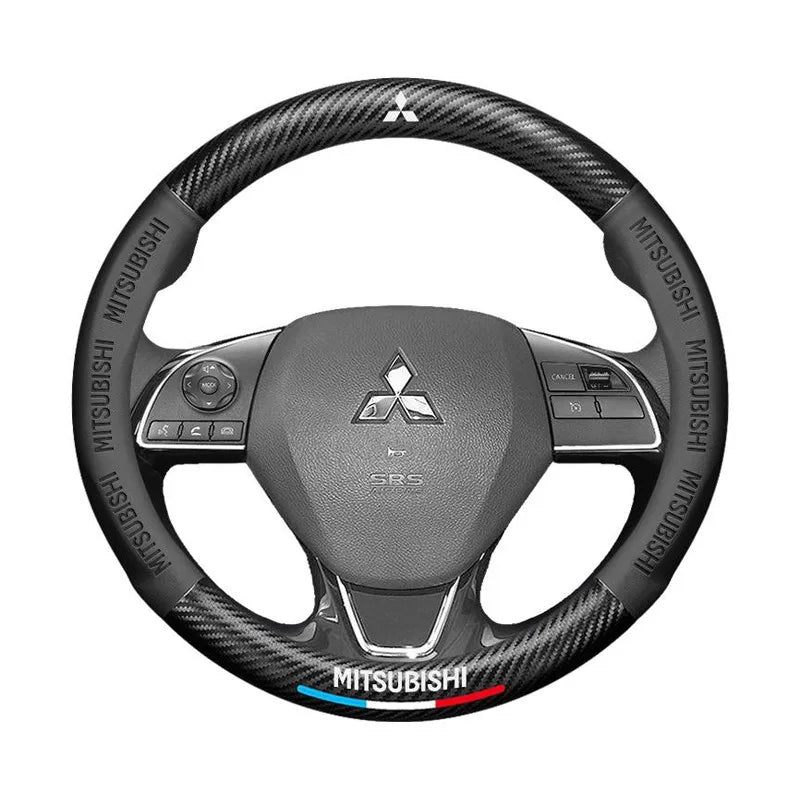 Carbon fiber genuine leather car steering wheel cover for Mitsubishi