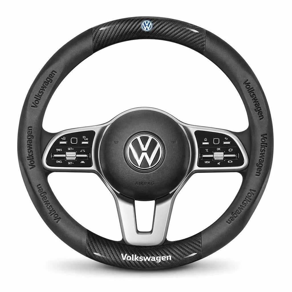 3D Embossed Genuine Leather Steering Wheel Cover For Volkswagen
