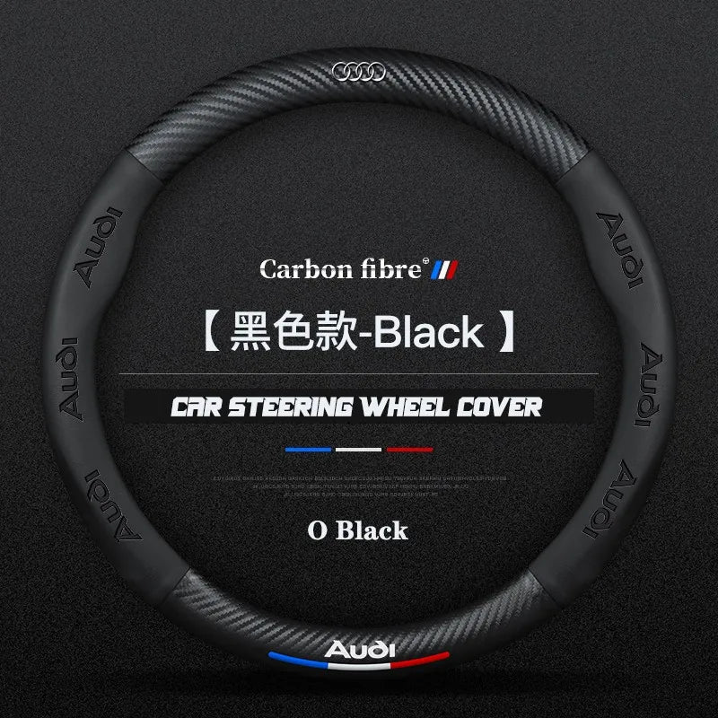 Carbon fiber genuine leather car steering wheel cover for Audi