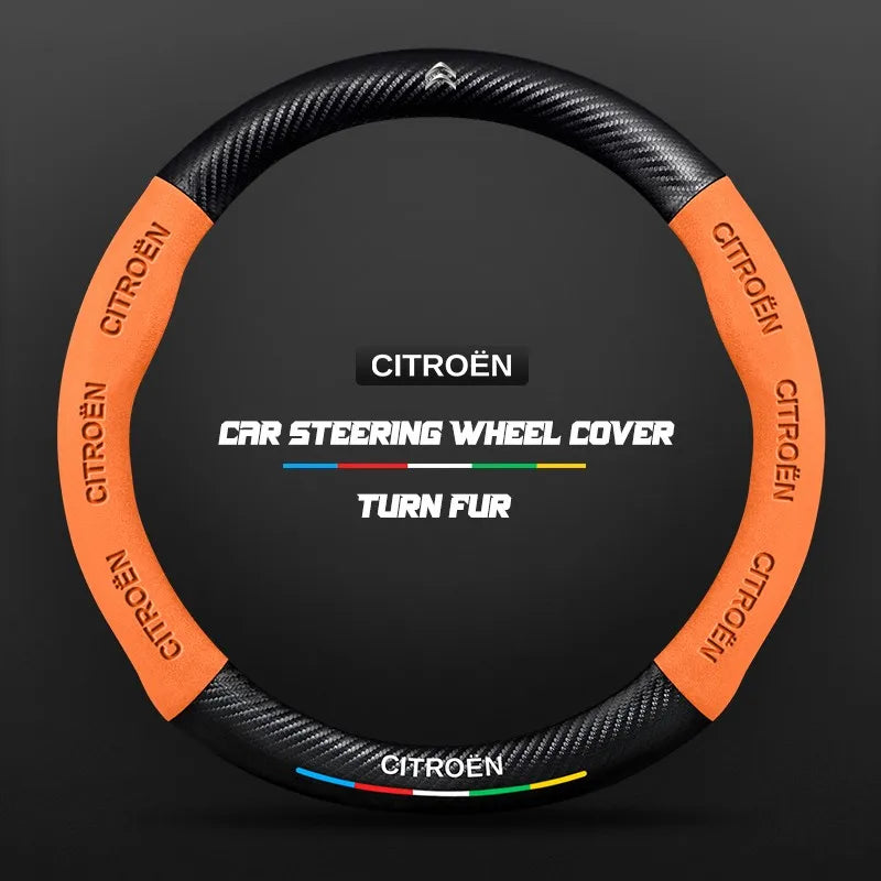 Car steering wheel cover in carbon fiber suede style suitable for Citroen