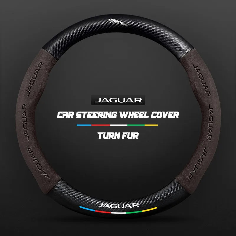 Car steering wheel cover in carbon fiber suede style suitable for Jaguar