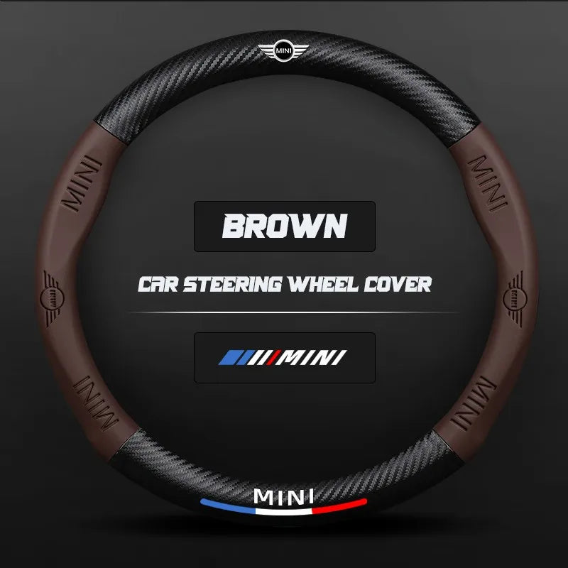 Carbon fiber genuine leather car steering wheel cover for MINI