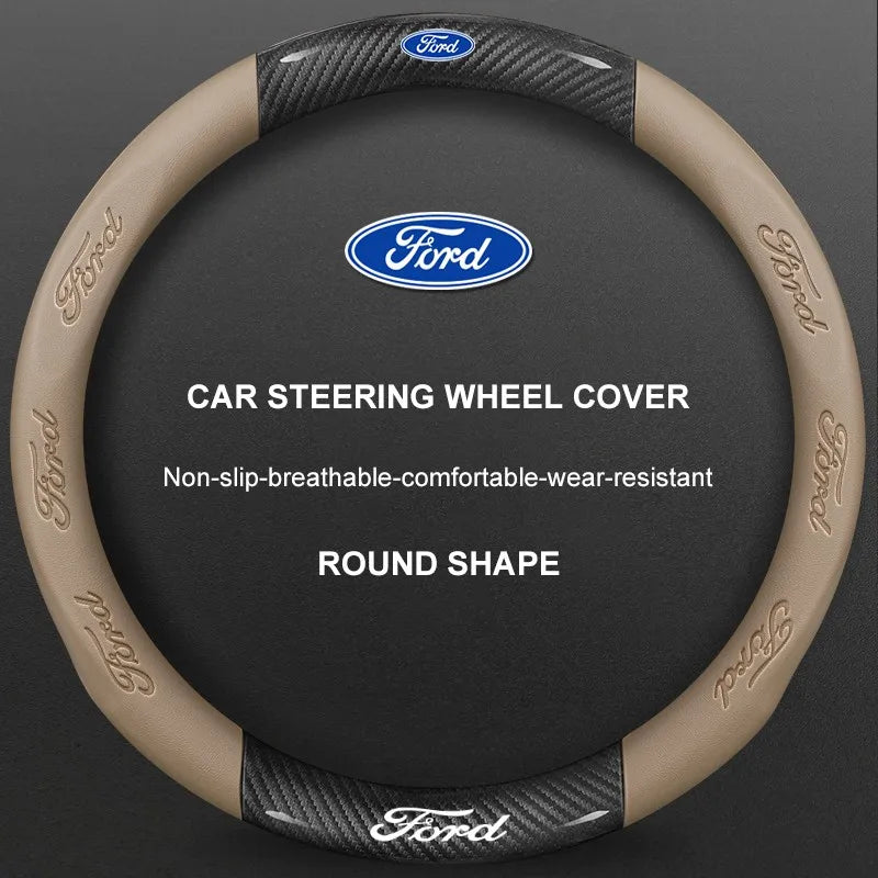3D Embossed Genuine Leather Steering Wheel Cover For Ford