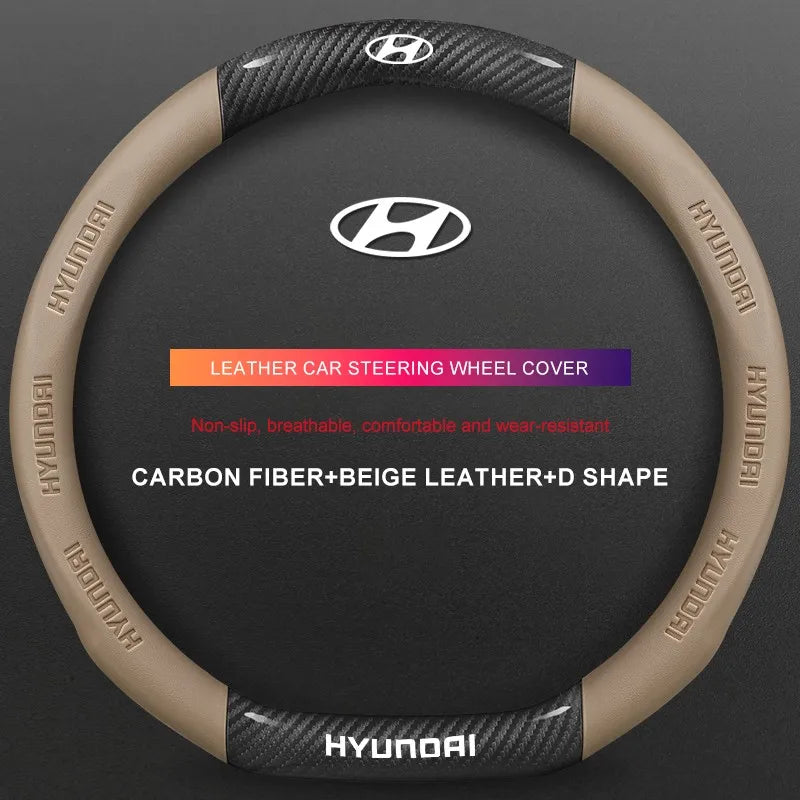 3D Embossed Genuine Leather Steering Wheel Cover For Hyundai