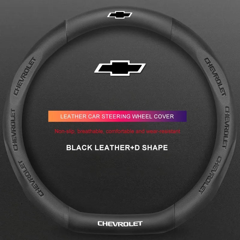 3D Embossed Genuine Leather Steering Wheel Cover For Chevrolet