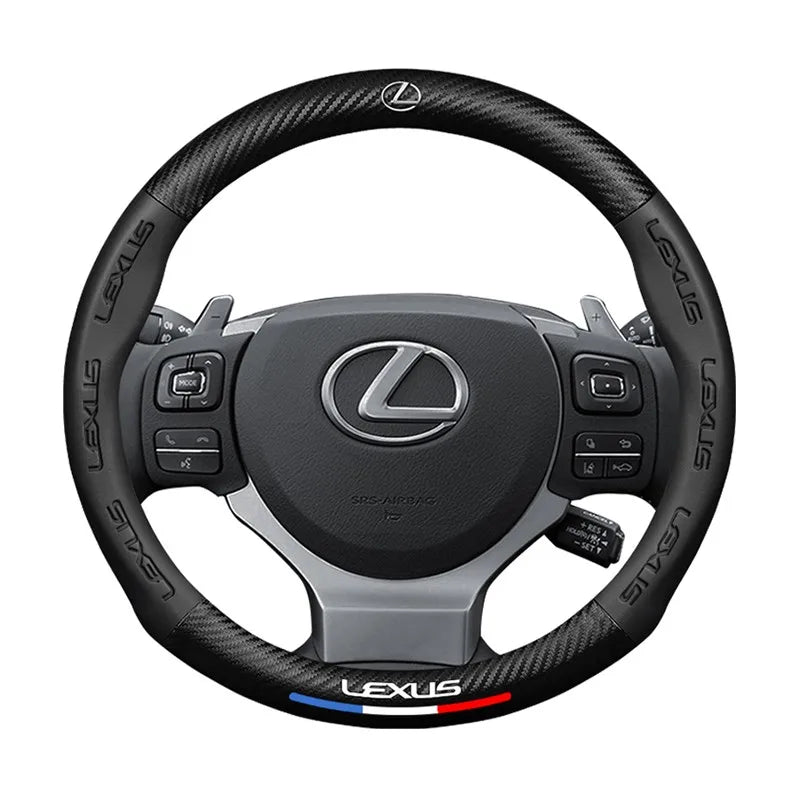 Carbon fiber genuine leather car steering wheel cover for Lexus