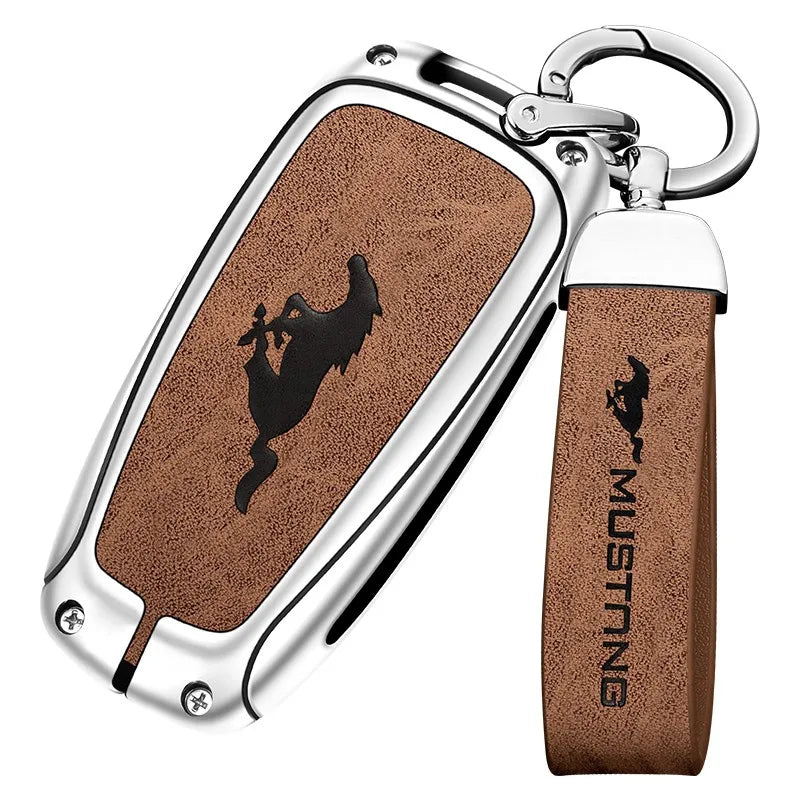 Zinc alloy genuine leather car key case for Ford Mustang series