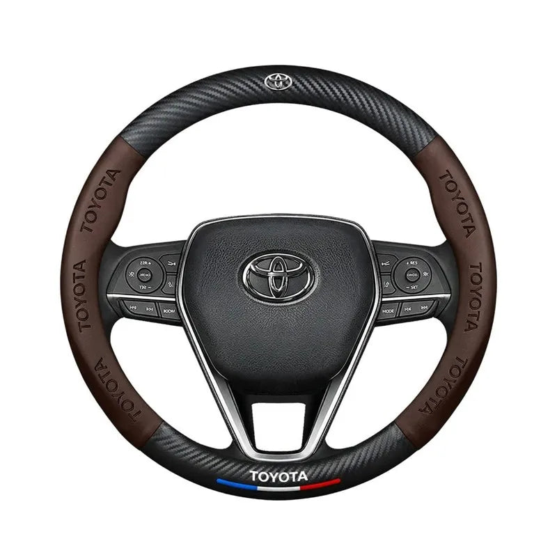 Carbon fiber genuine leather car steering wheel cover for Toyota