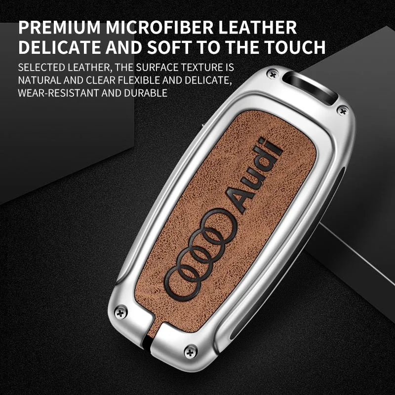 Zinc alloy genuine leather car key case for Audi series