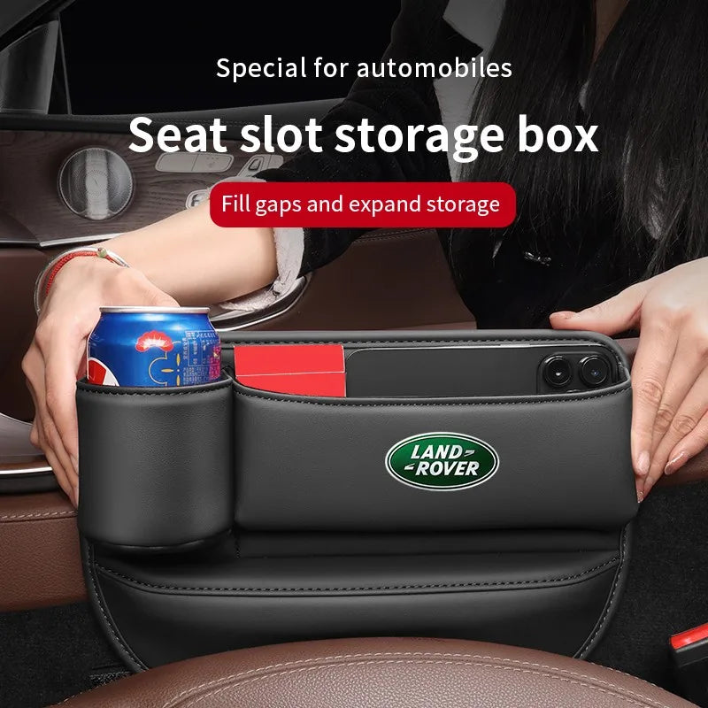 Car seat gap storage box with cup holder suitable for Land Rover