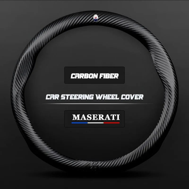 Carbon fiber genuine leather car steering wheel cover for Maserati