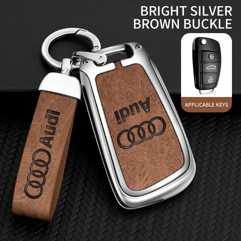 Zinc alloy genuine leather car key case for Audi series
