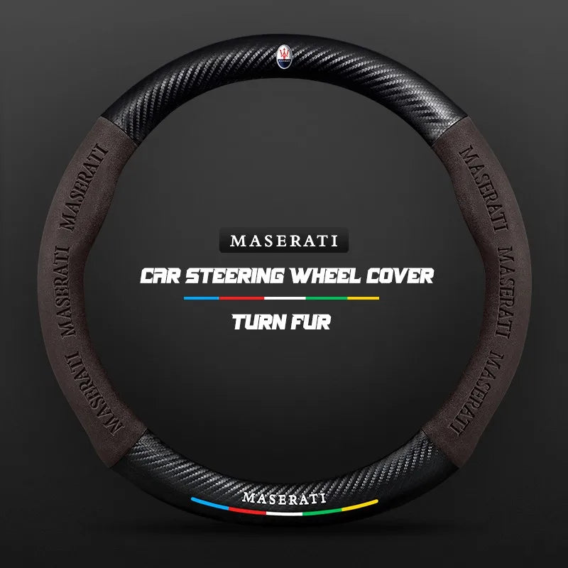 Car steering wheel cover in carbon fiber suede style suitable for Maserati