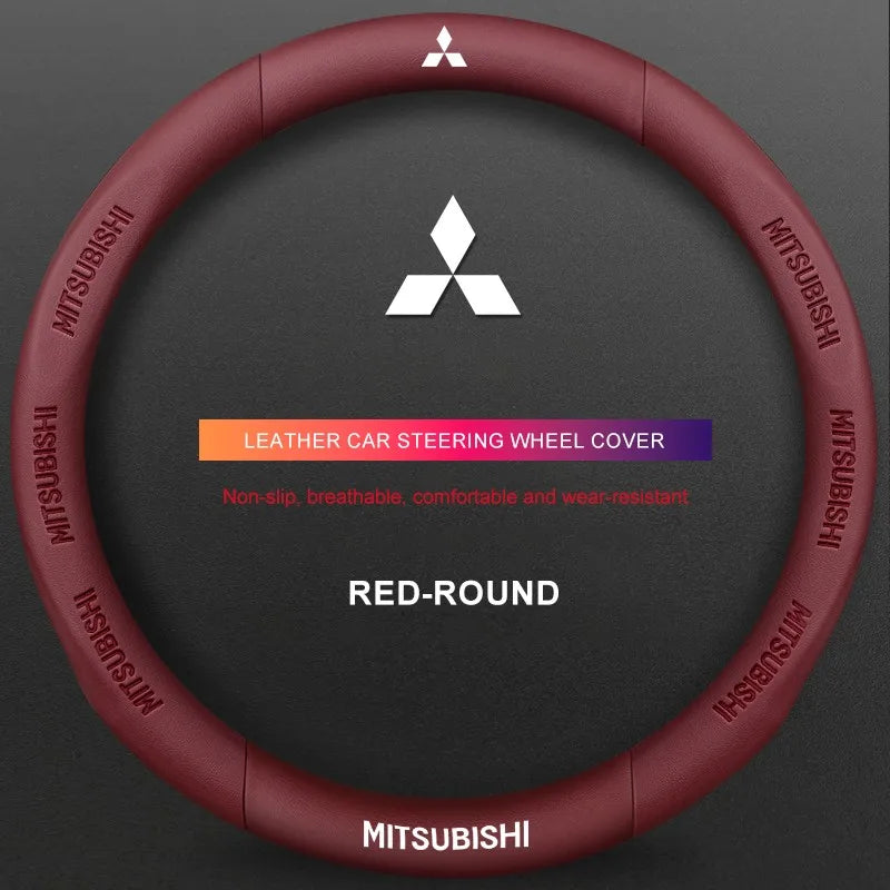 3D Embossed Genuine Leather Steering Wheel Cover For Mitsubishi