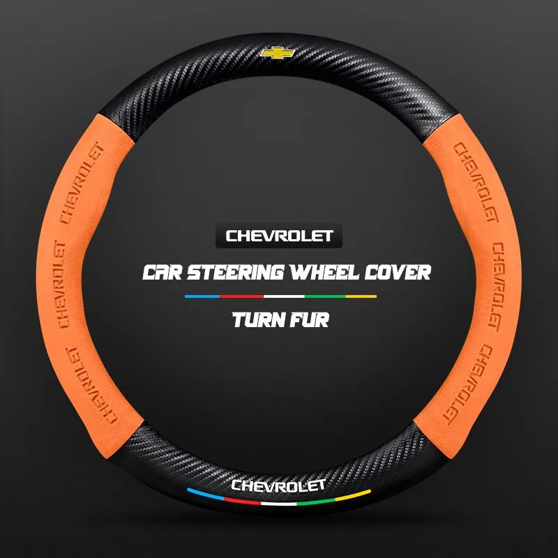 Car steering wheel cover in carbon fiber suede style suitable for Chevrolet