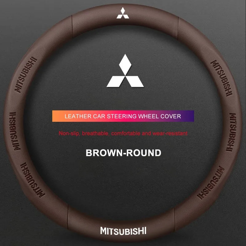 3D Embossed Genuine Leather Steering Wheel Cover For Mitsubishi