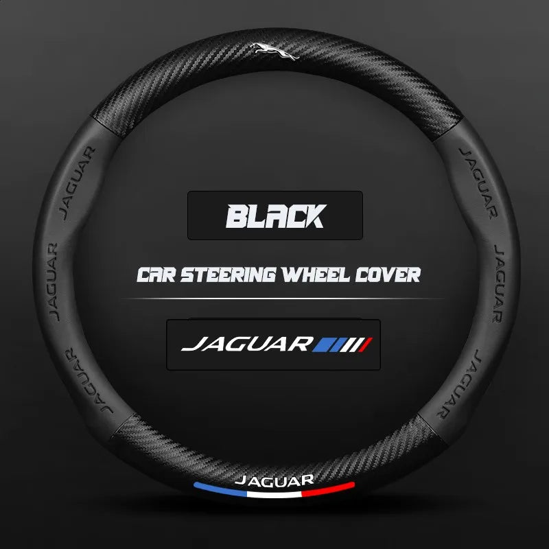 Carbon fiber genuine leather car steering wheel cover for Jaguar