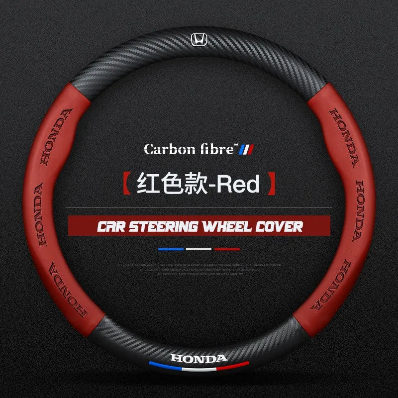 Carbon fiber genuine leather car steering wheel cover for Honda