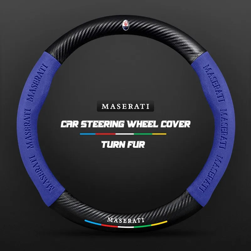 Car steering wheel cover in carbon fiber suede style suitable for Maserati