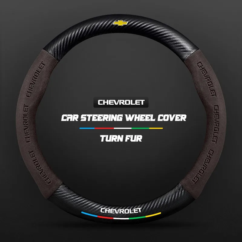 Car steering wheel cover in carbon fiber suede style suitable for Chevrolet