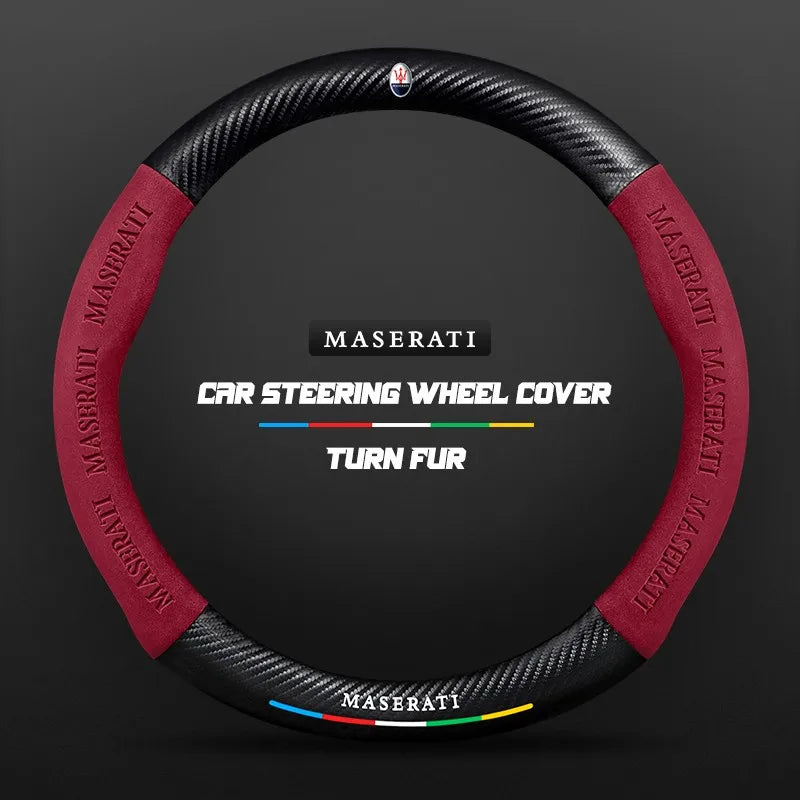 Car steering wheel cover in carbon fiber suede style suitable for Maserati