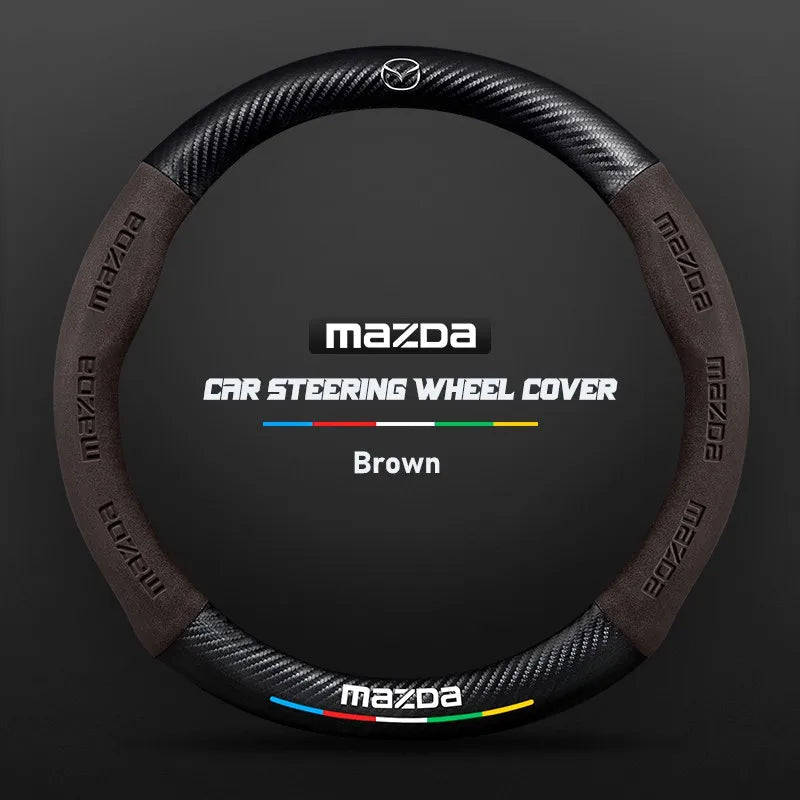 Car steering wheel cover in carbon fiber suede style suitable for Mazda