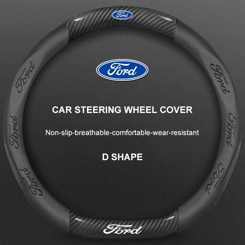 3D Embossed Genuine Leather Steering Wheel Cover For Ford