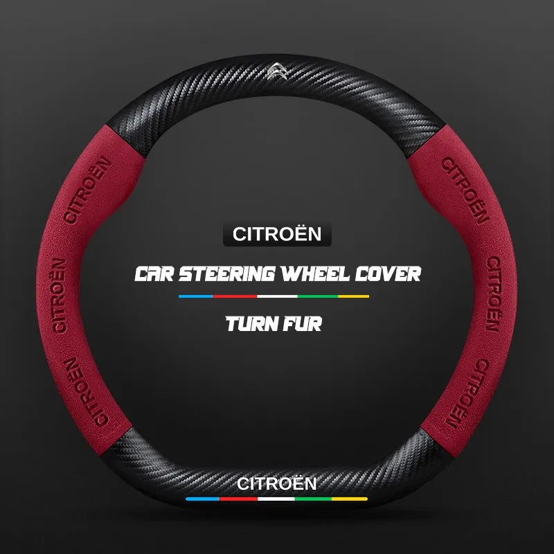 Car steering wheel cover in carbon fiber suede style suitable for Citroen