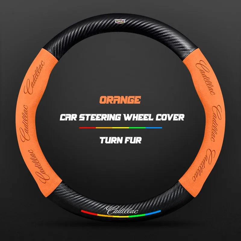 Car steering wheel cover in carbon fiber suede style suitable for Cadillac