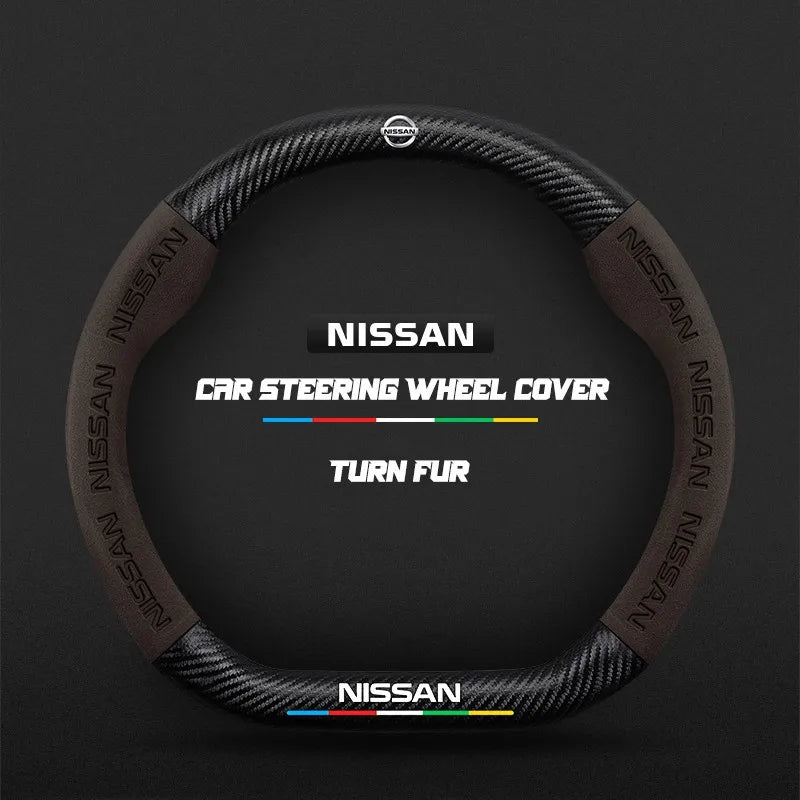 Car steering wheel cover in carbon fiber suede style suitable for Nissan