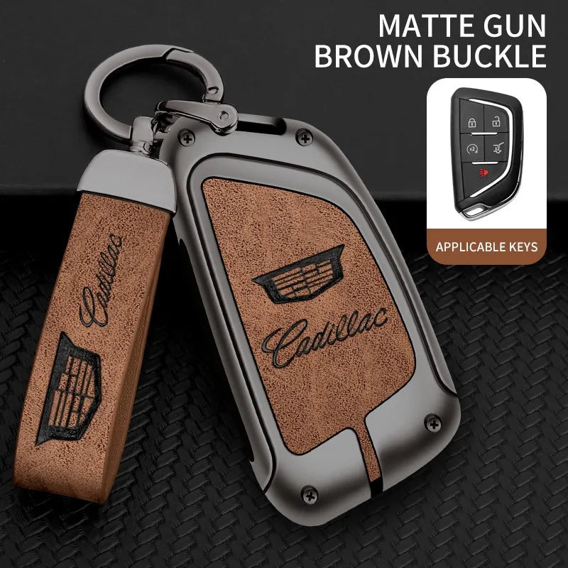 Zinc alloy genuine leather car key case for Cadillac series