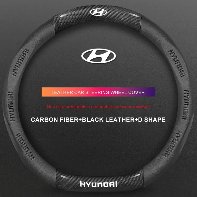 3D Embossed Genuine Leather Steering Wheel Cover For Hyundai