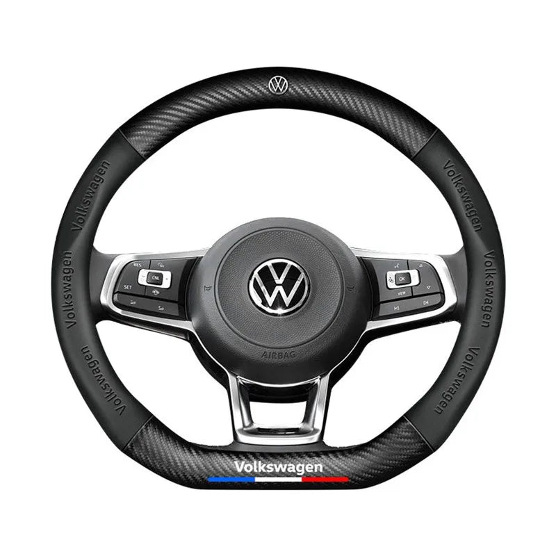 Carbon fiber genuine leather car steering wheel cover for Volkswagen
