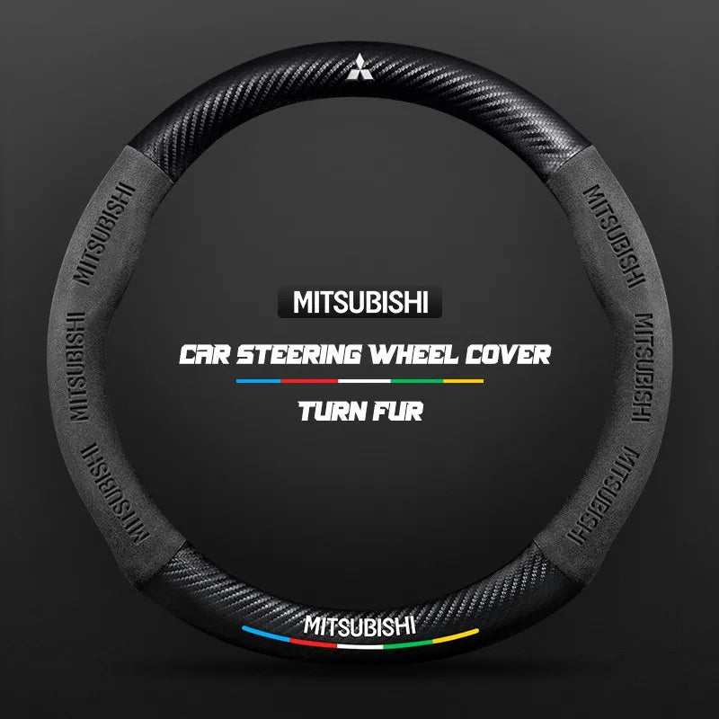 Car steering wheel cover in carbon fiber suede style suitable for Mitsubishi