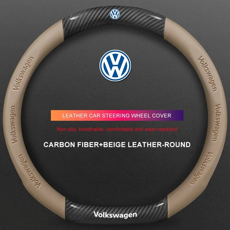 3D Embossed Genuine Leather Steering Wheel Cover For Volkswagen