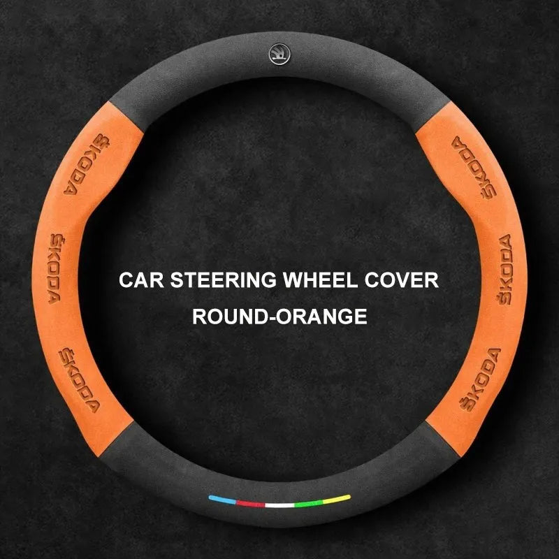 Alcantara Suede 3D Embossed Steering Wheel Cover For Skoda