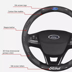 3D Embossed Genuine Leather Steering Wheel Cover For Ford