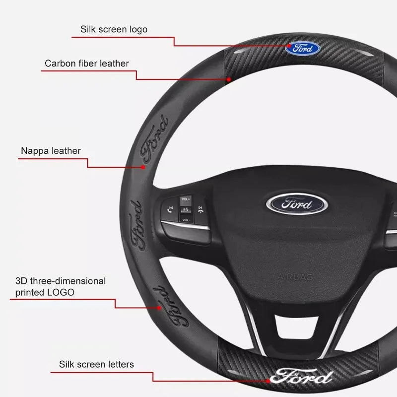 3D Embossed Genuine Leather Steering Wheel Cover For Ford