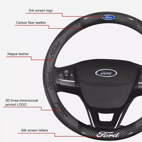 3D Embossed Genuine Leather Steering Wheel Cover For Ford