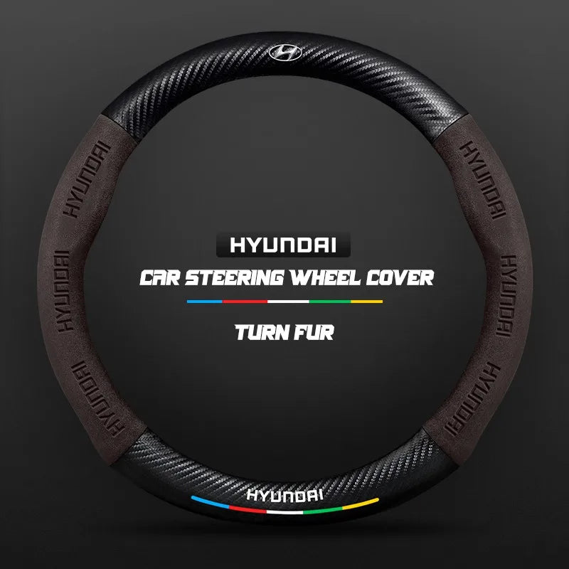 Car steering wheel cover in carbon fiber suede style suitable for Hyundai