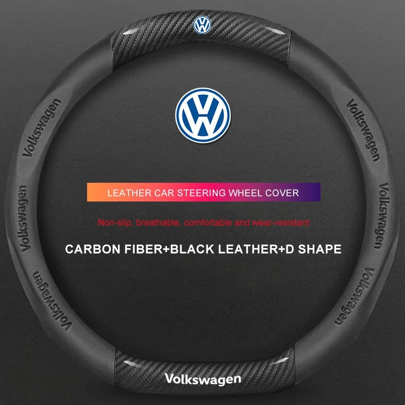 3D Embossed Genuine Leather Steering Wheel Cover For Volkswagen