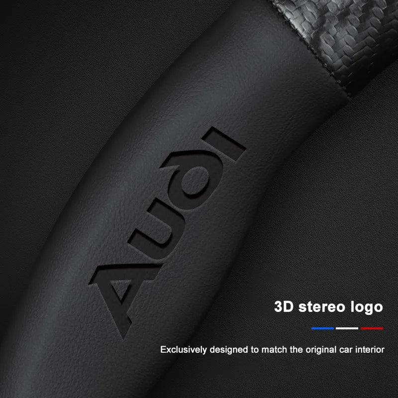 Carbon fiber genuine leather car steering wheel cover for Audi