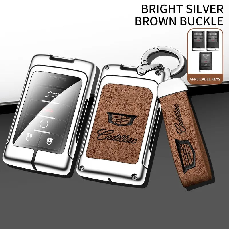 Zinc alloy genuine leather car key case for Cadillac series