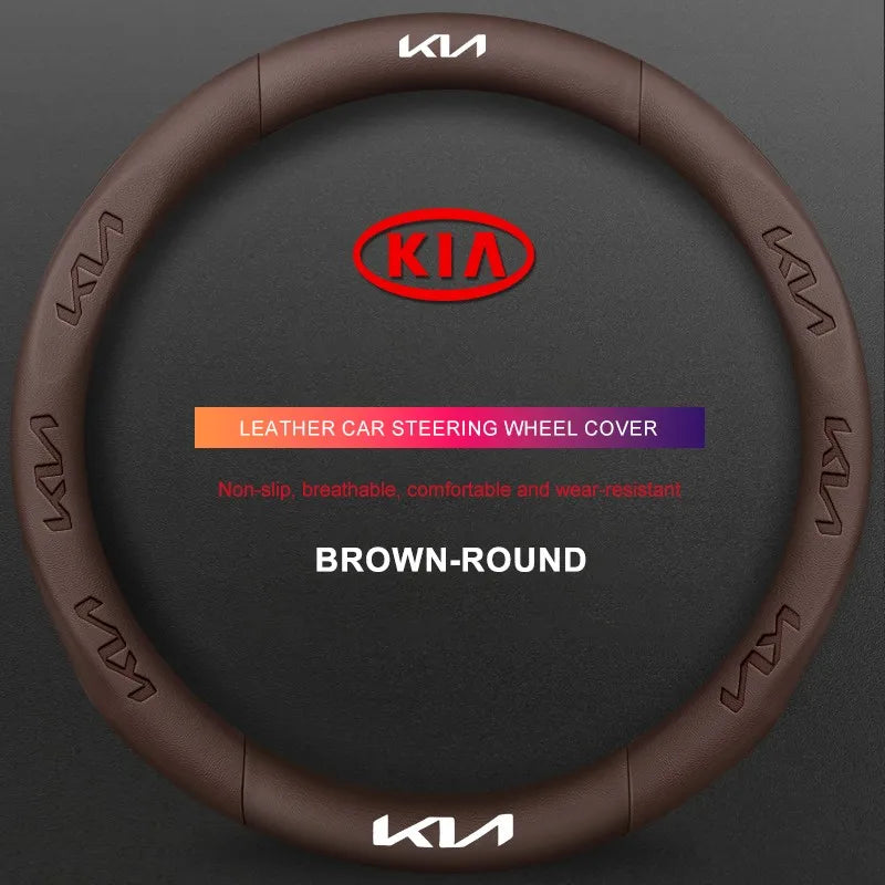 3D Embossed Genuine Leather Steering Wheel Cover For Kia